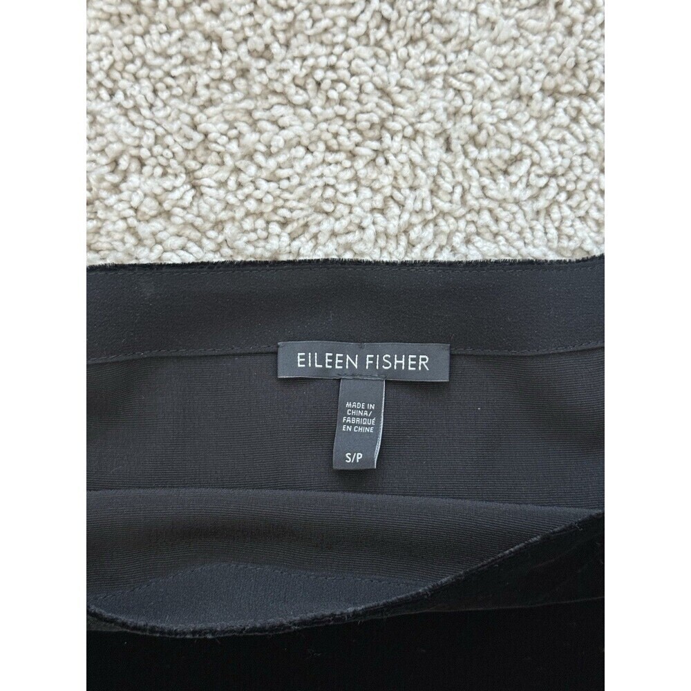 Eileen Fisher Bateau Neck Velvet BLACK Tunic Top Sheer Silk Hem Women’s S/P - Picture 5 of 8